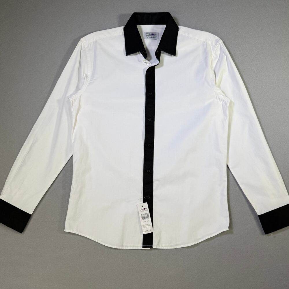Tayion Collection Men's Slim-Fit Solid Dress Shirt White/black 15-15.5 32-33 $60